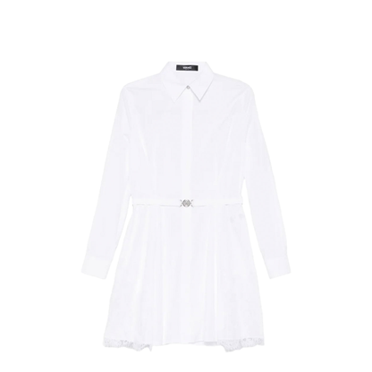 Belted Cotton Shirt Dress - White - Image 1