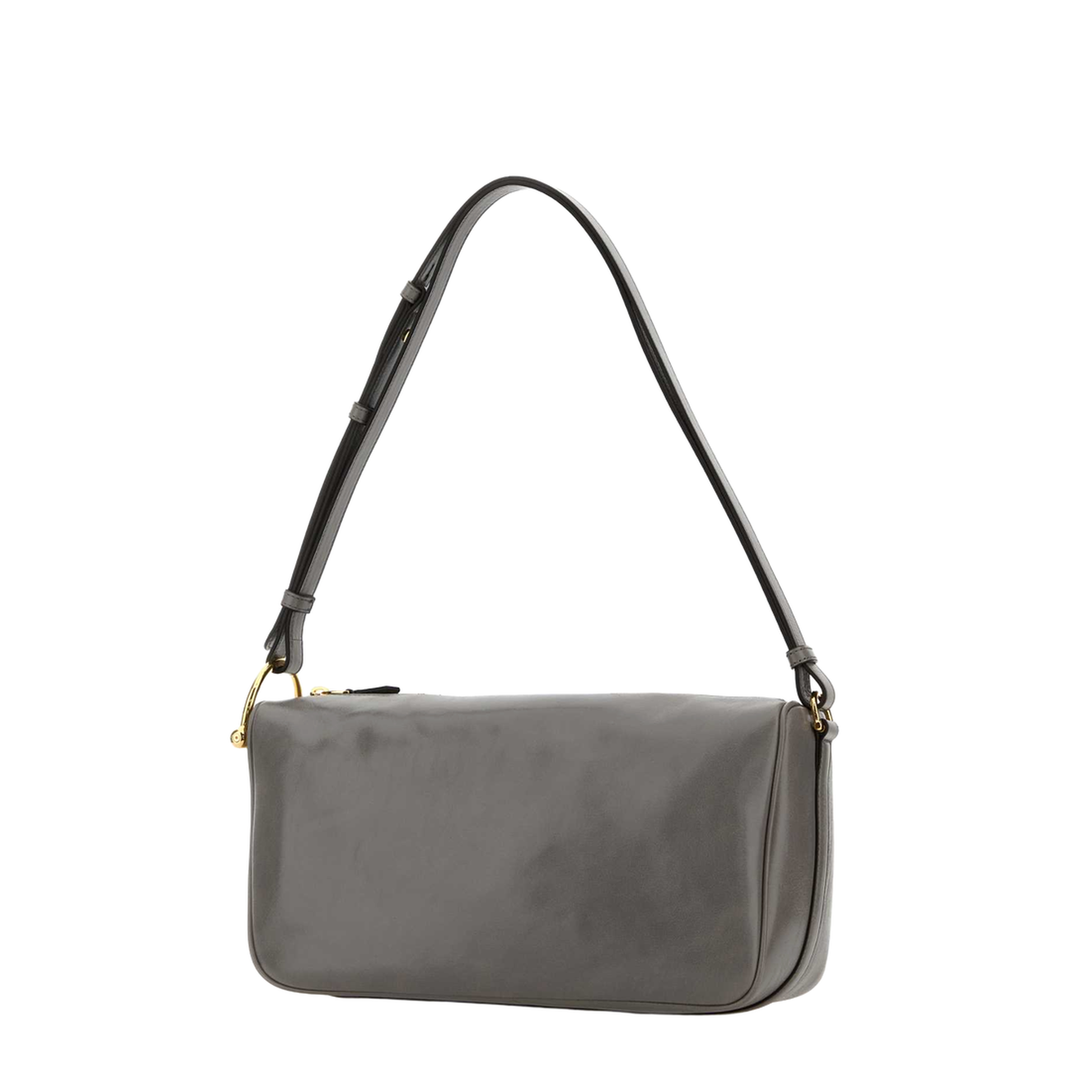 Half Horsebit Medium Soft Glossy Leather Shoulder Bag - Grey - Image 2