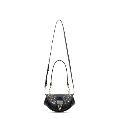 Black Leather Shoulder Bag with Stud Applications - Image 2