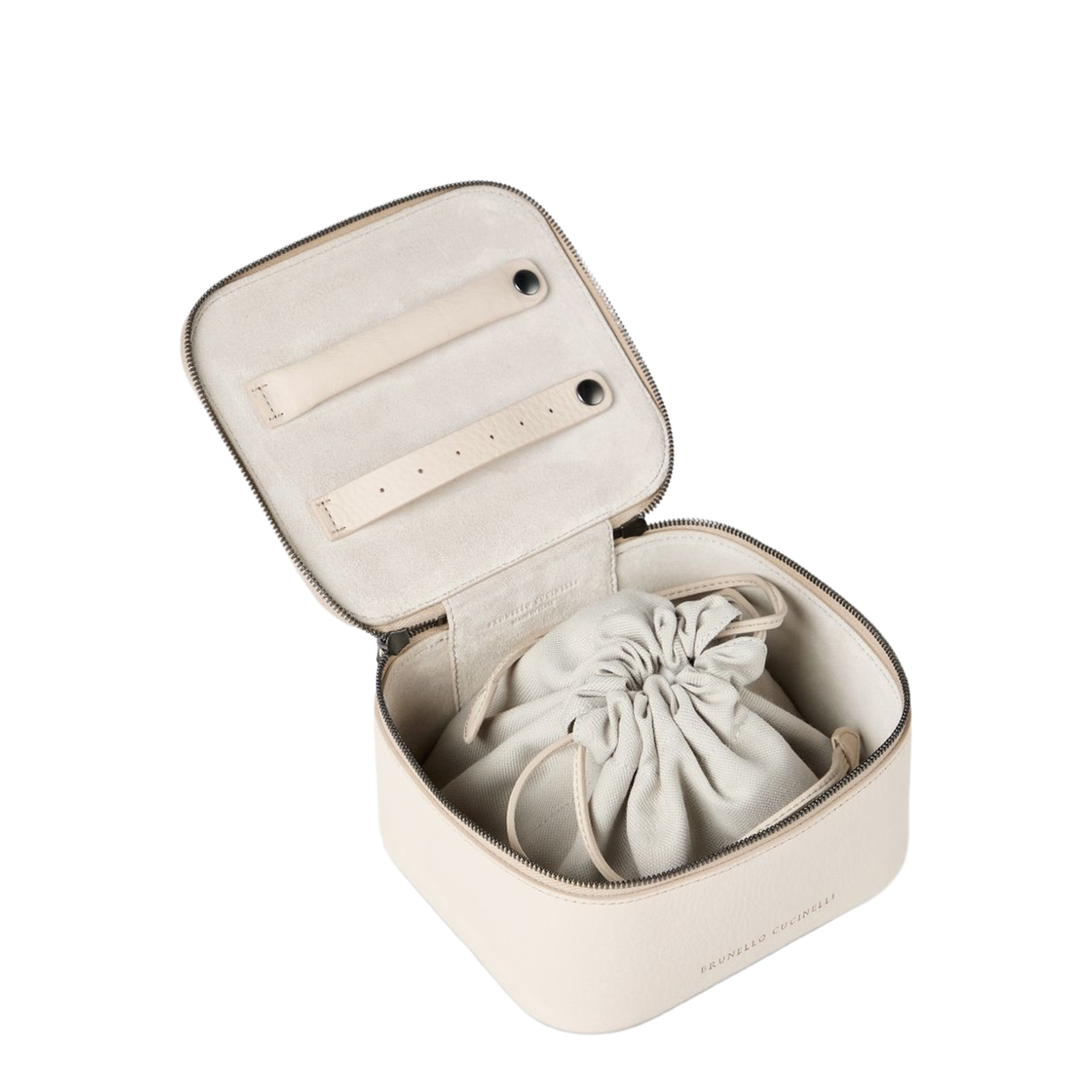 Zipper Grained Calfskin Jewelry Box - White - Image 2