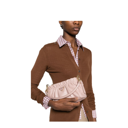 Gathered Nappa Leather Shoulder Bag - Opale - Image 4