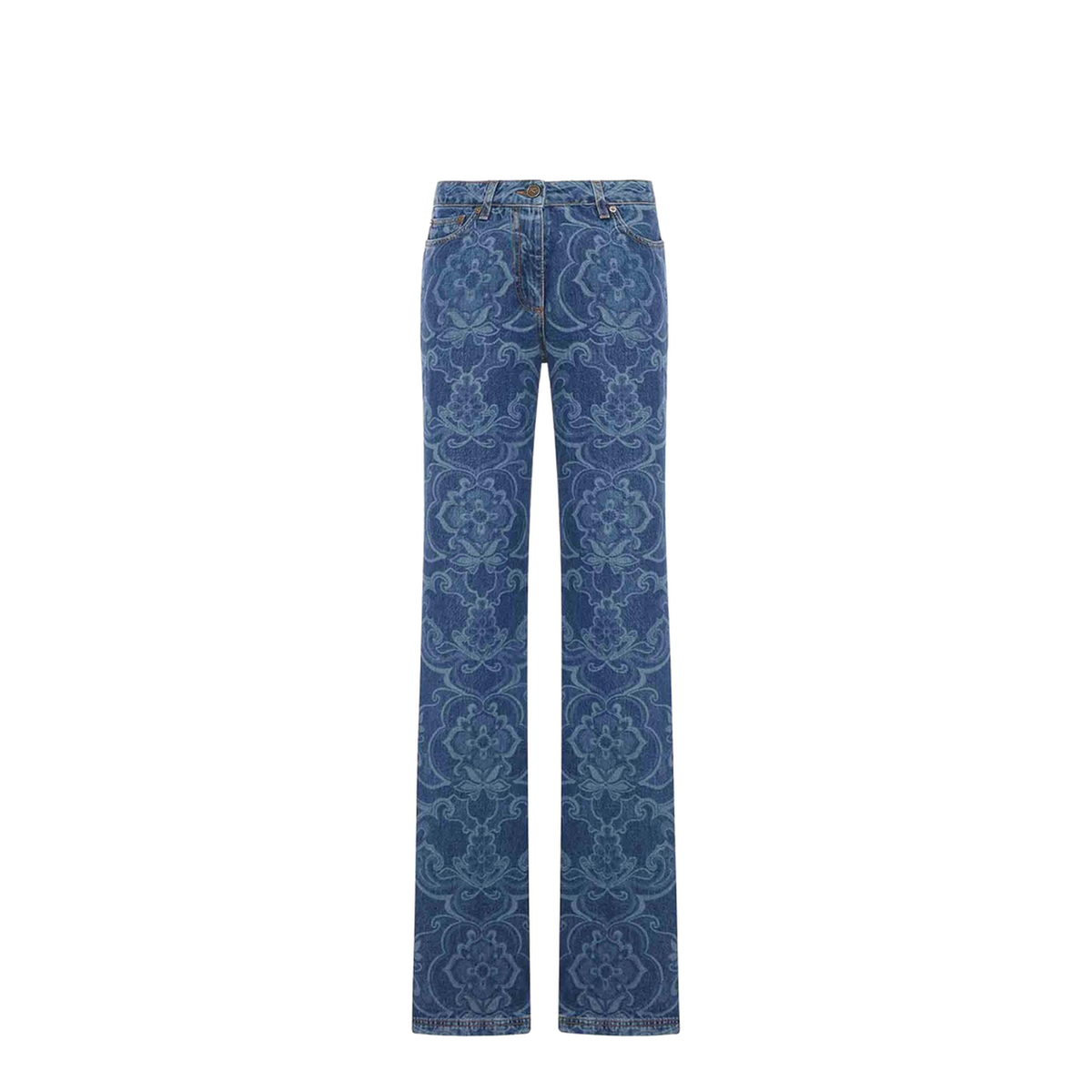 Jacquard Denim Jeans With Ornamental Pattern - Image 1