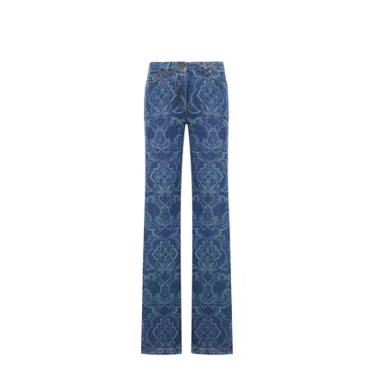Jacquard Denim Jeans With Ornamental Pattern - Image 1