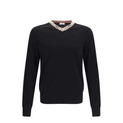 Check Trim Wool Sweater - Image 1