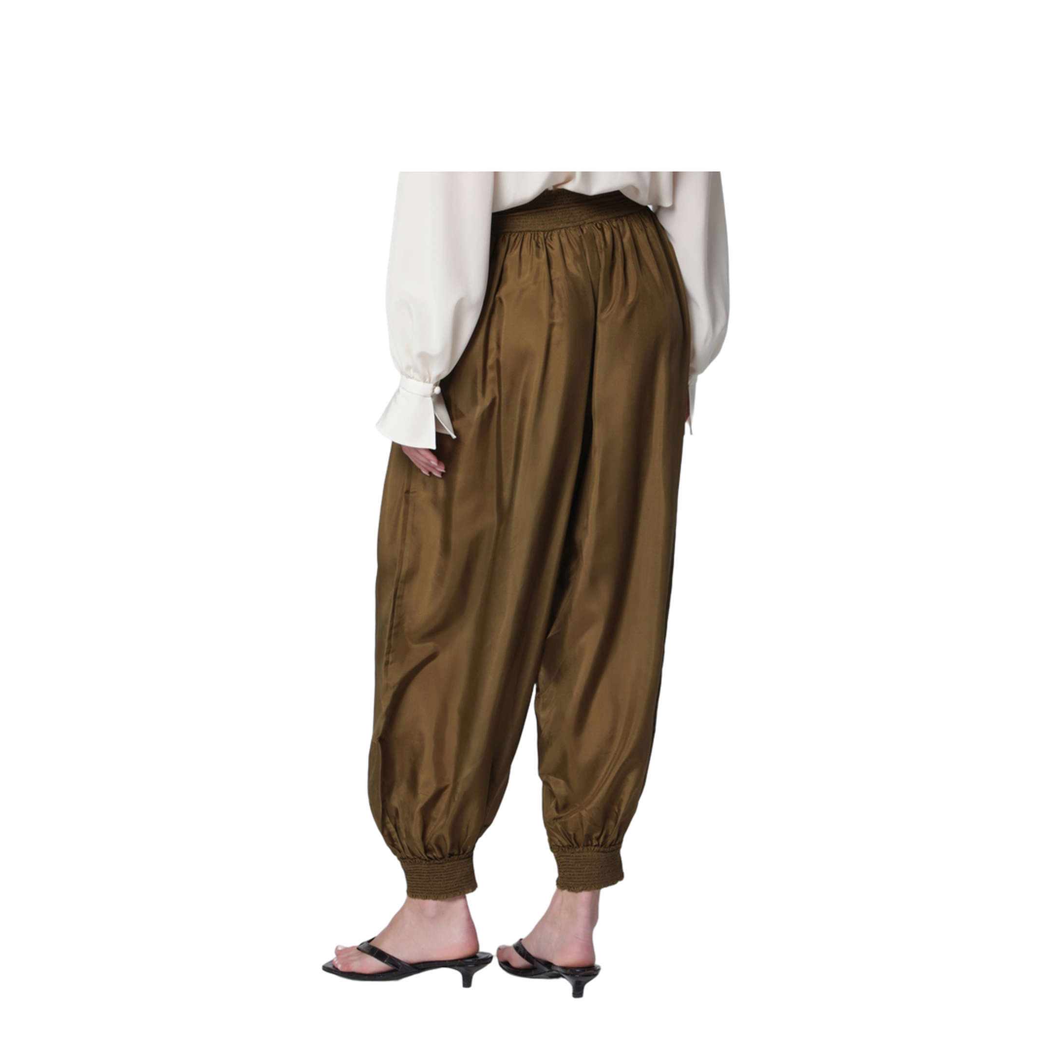 Olive Silk Habotai Harem Pants - Image 2