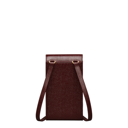 Crossbody Phone Holder with Flap in Pebble Lucido Leather - Image 3