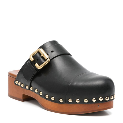 Black Slip-On Clog with Decorative Buckle Detail - Image 3
