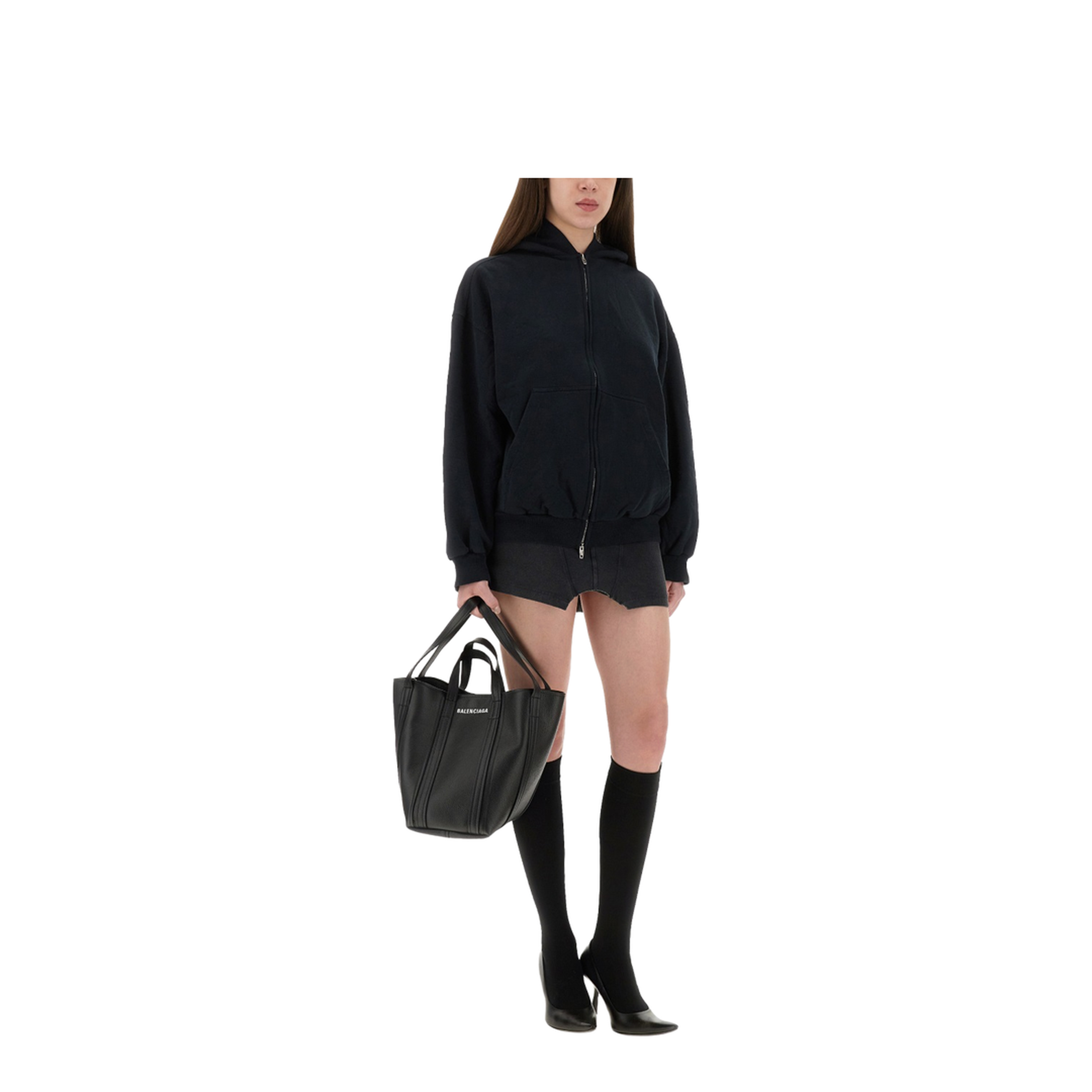 Flipped Uni Zip-up Hoodie Regular Fit in Black Faded - Image 2