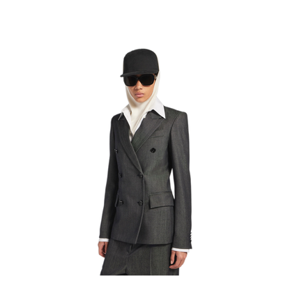Double-Breasted Tailored Jacket in Wool Twill in Denim Look - Image 5