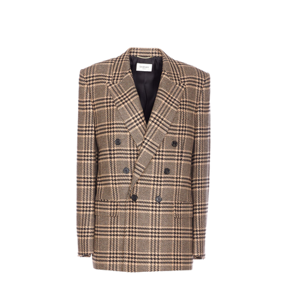 Jacket in Prince of Wales Silk and Cashmere in Black - Image 1