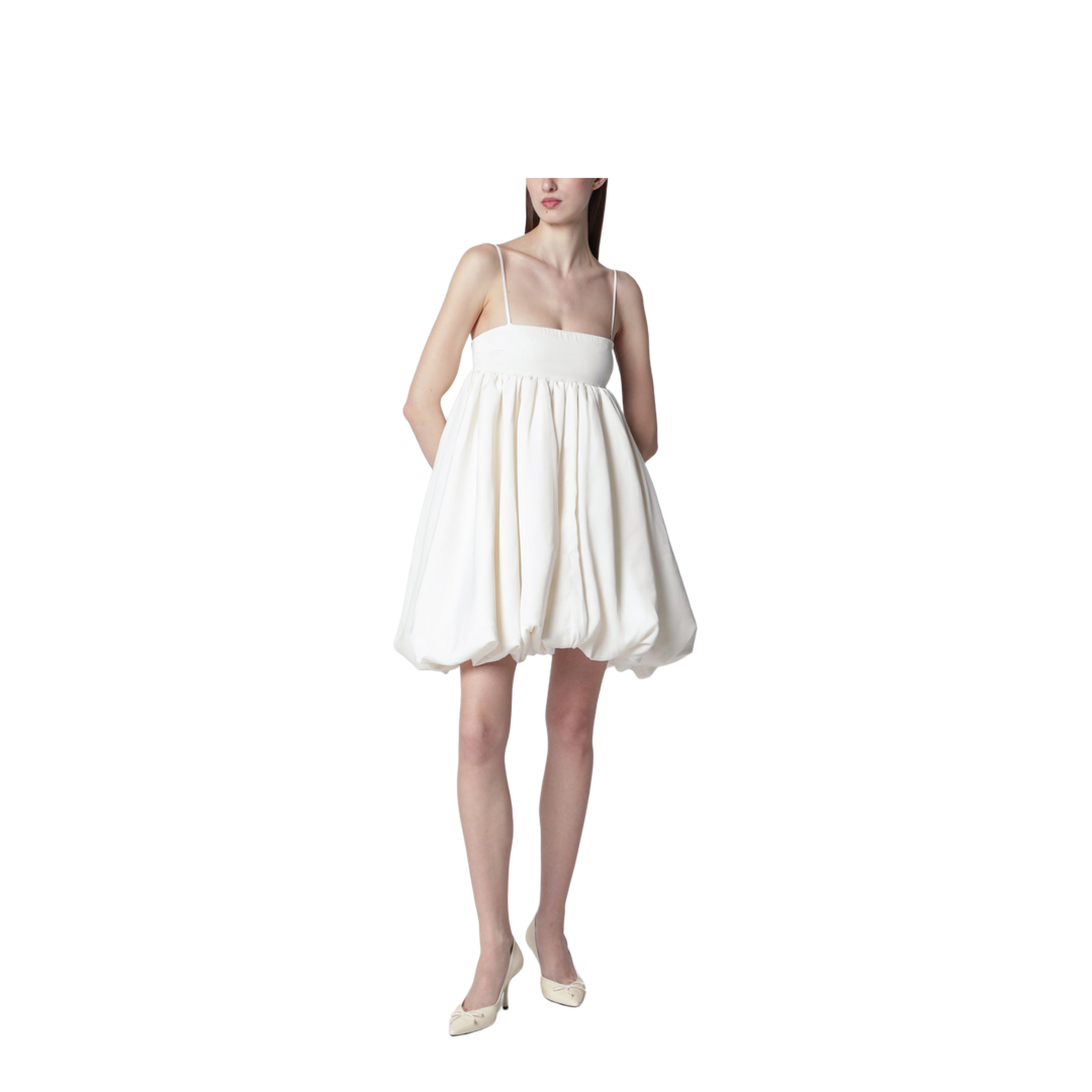 Strapless Balloon Mini Dress in Satin, Egret - Image 1