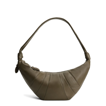 Khaki Leather Curved Shape Bag - Image 1