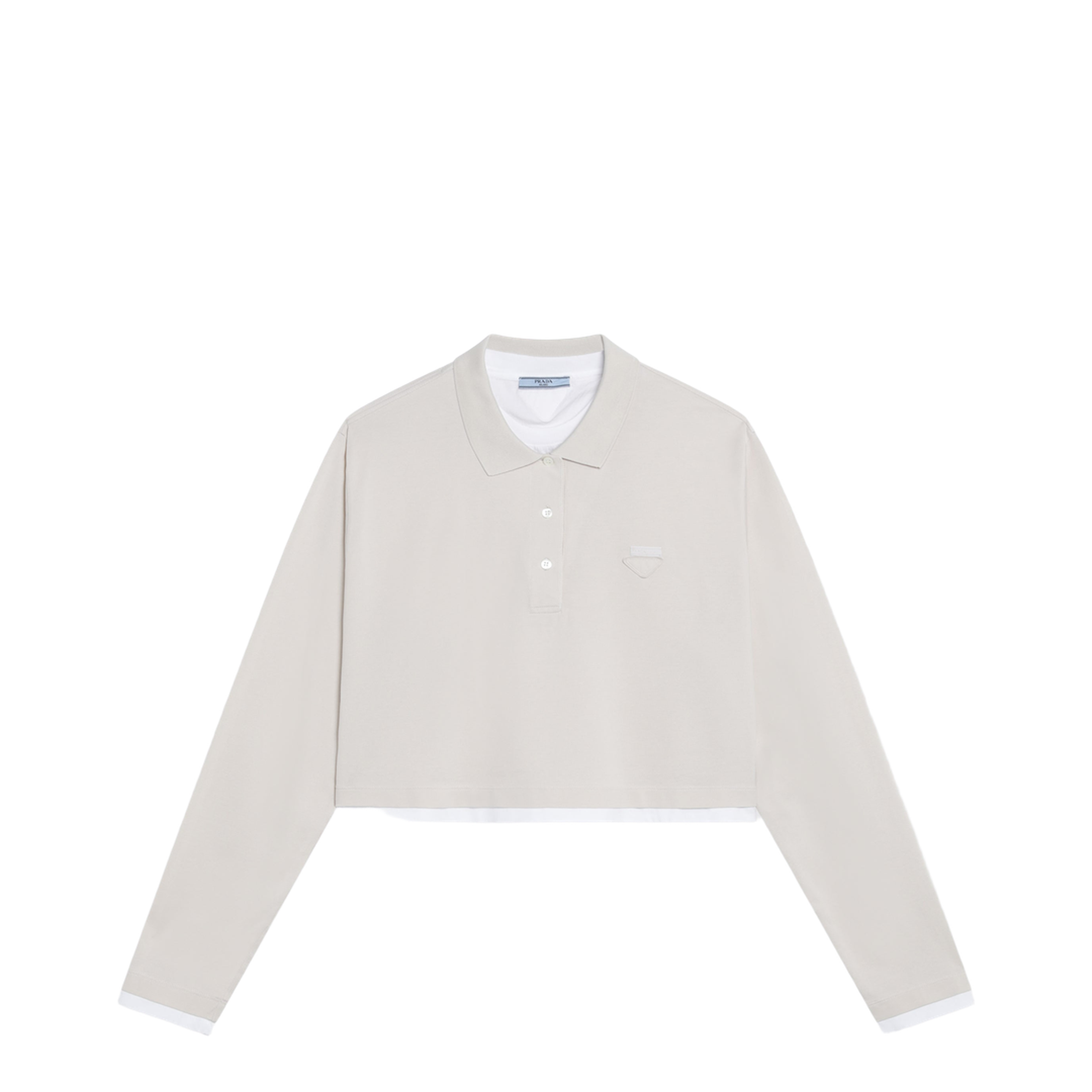 Talc-Colored Cropped Polo In Piqué And Jersey - Image 1