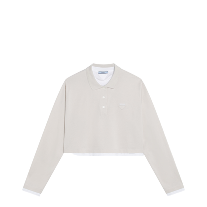 Talc-Colored Cropped Polo In Piqué And Jersey - Image 1