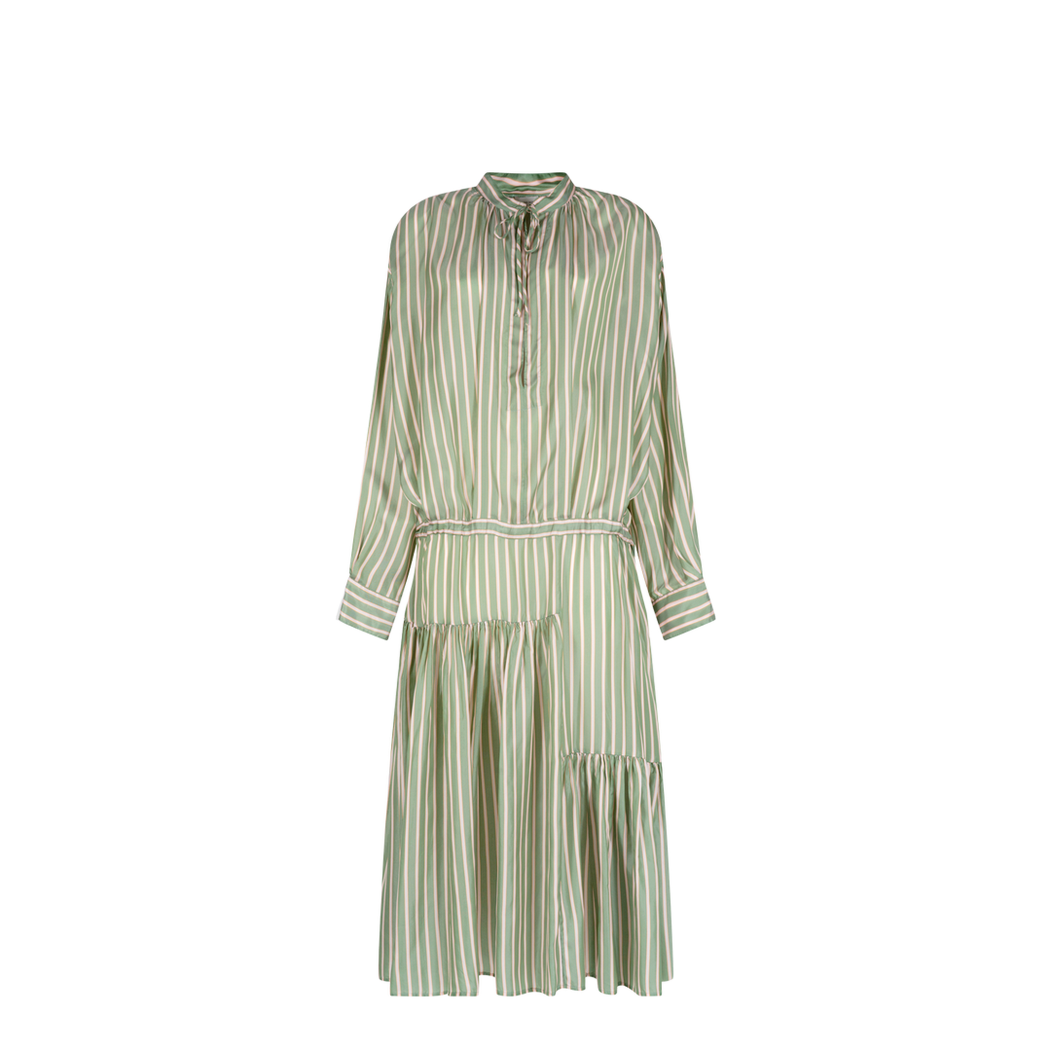 Striped Long Dress with Drawstring Waist - Image 1