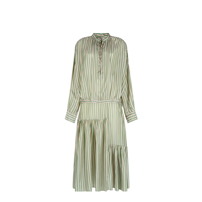 Striped Long Dress with Drawstring Waist - Image 1