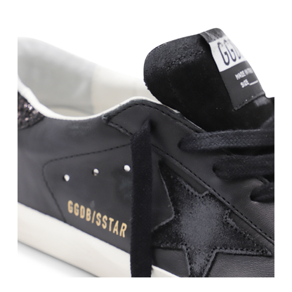 Super-Star in Black Nappa with Black Star and Glitter Heel Tab - Image 6