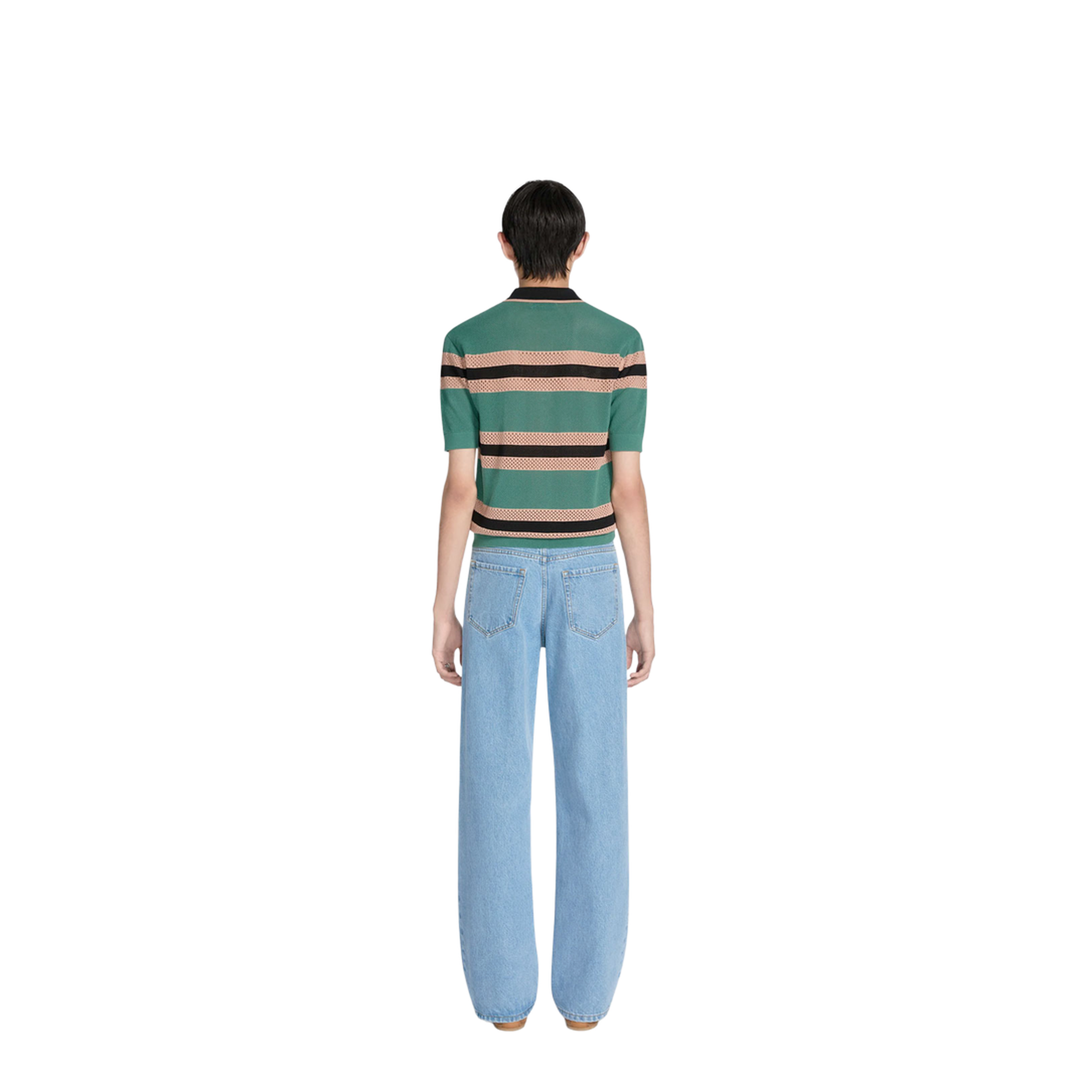 Mercy Viscose Mesh Tricolor Striped Polo Shirt - Image 3