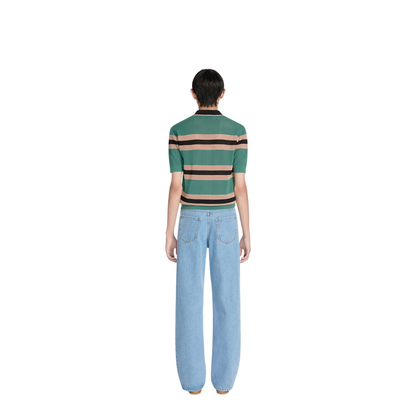 Mercy Viscose Mesh Tricolor Striped Polo Shirt - Image 3