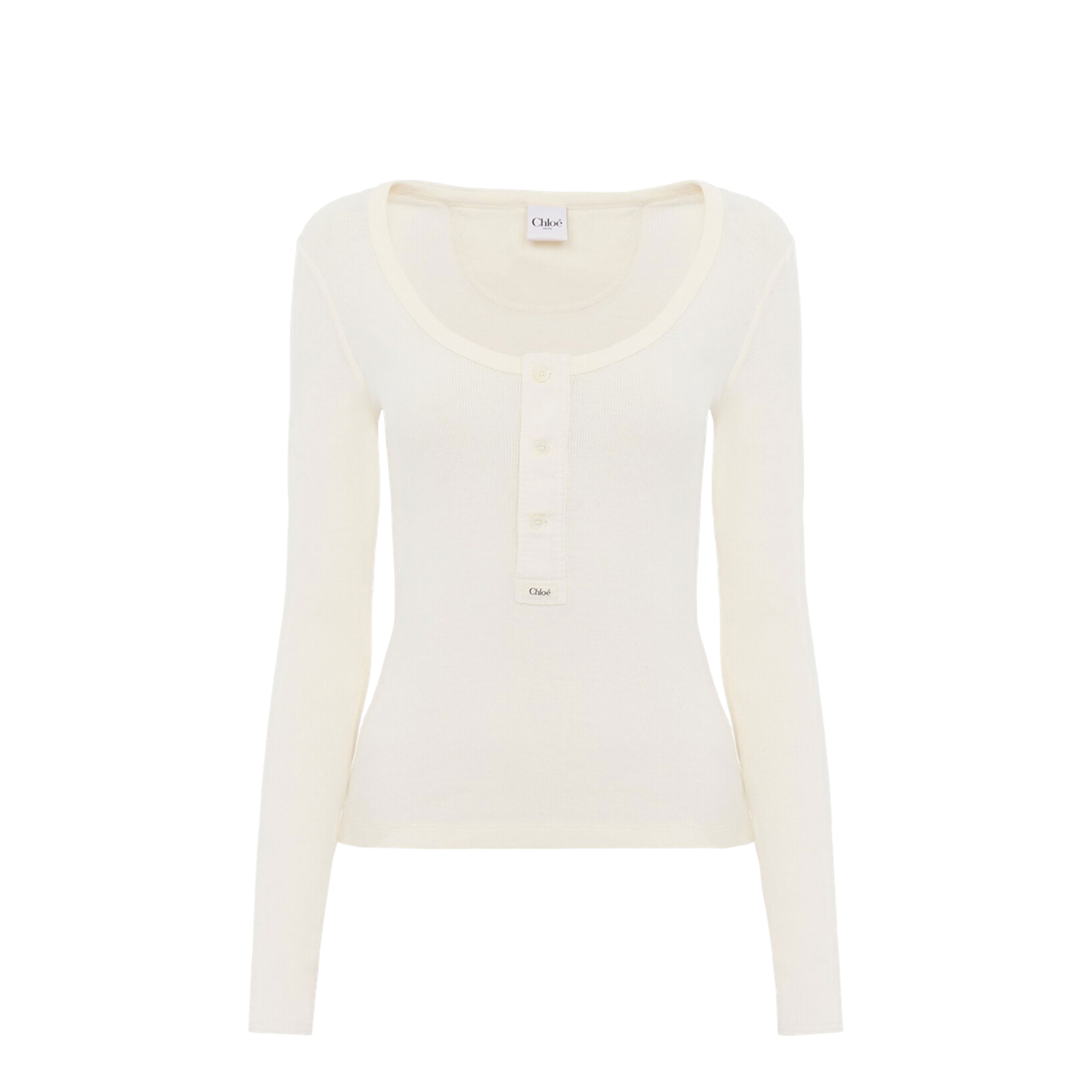 Scoop-Neck Cotton Jersey Henley Top - Image 1