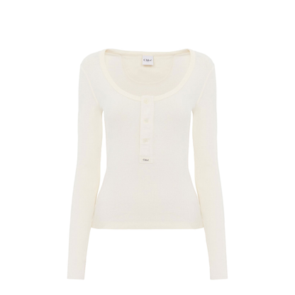Scoop-Neck Cotton Jersey Henley Top - Image 1