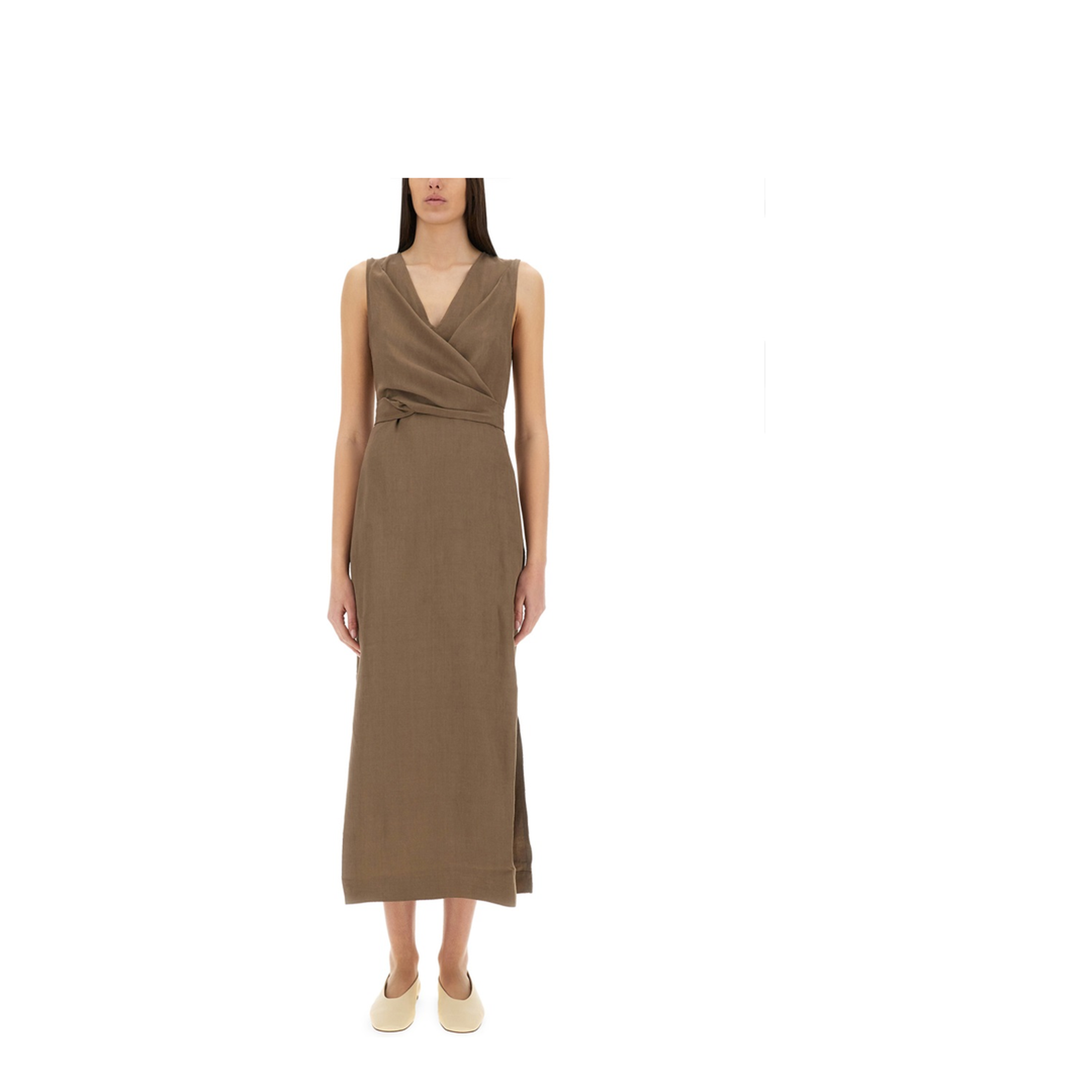 Wrap-Effect Dress Brown - Image 1