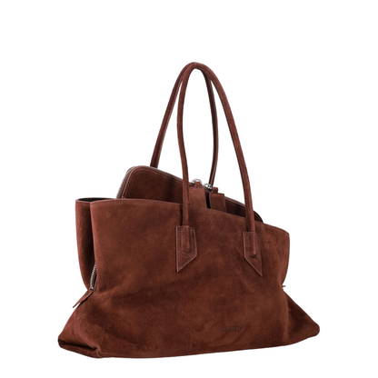La Passeggiata Medium Suede Top Handle Bag - Light Chocolate - Image 6