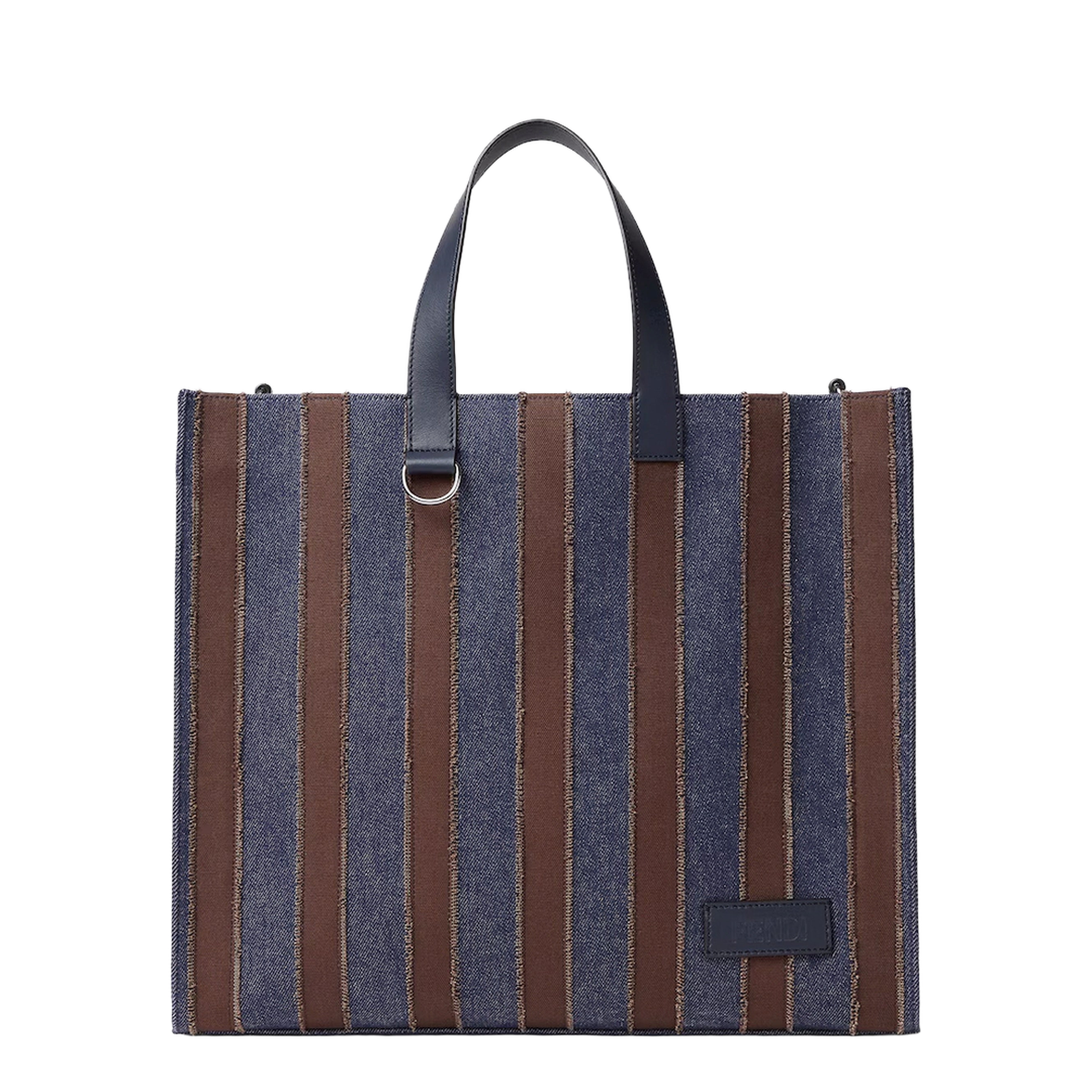 Pequin shopper bag in dark blue denim and brown canvas - Image 1