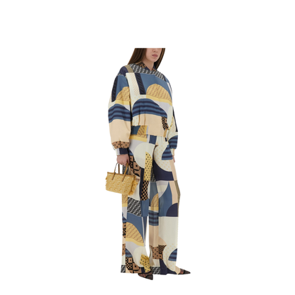 Silk Bomber Jacket with Patchwork Print - Image 2