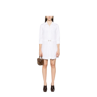 Cotton Poplin Shirt Dress with Horsebit in White - Image 3
