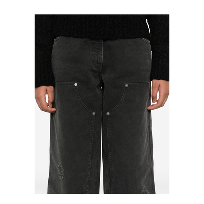 Distressed Black Cotton Jeans with Front Patches - Image 2