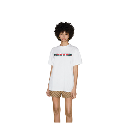 Printed Cotton Jersey T-Shirt in White - Image 4