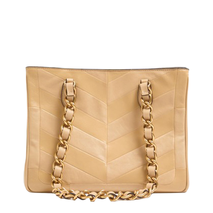 Laseine Chevron-Pattern Nappa Leather Tote Bag - Black - Image 3