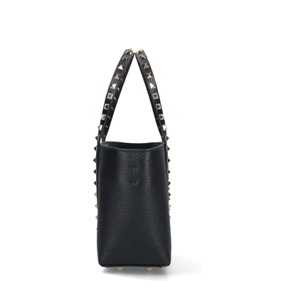 Black Leather Small Rockstud Shopping Bag - Image 5