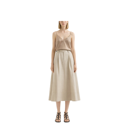 Flared Cotton Skirt Beige - Image 2