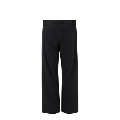 Black Cotton Five-Pocket Design Straight Leg Pants - Image 2