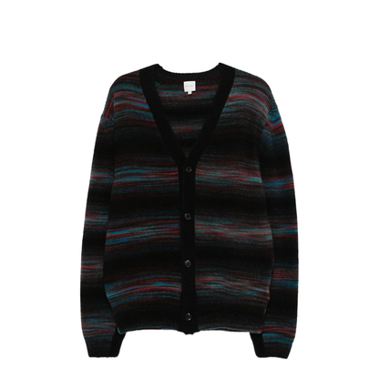 Black V-neck Sweater with Horizontal Stripes - Image 1