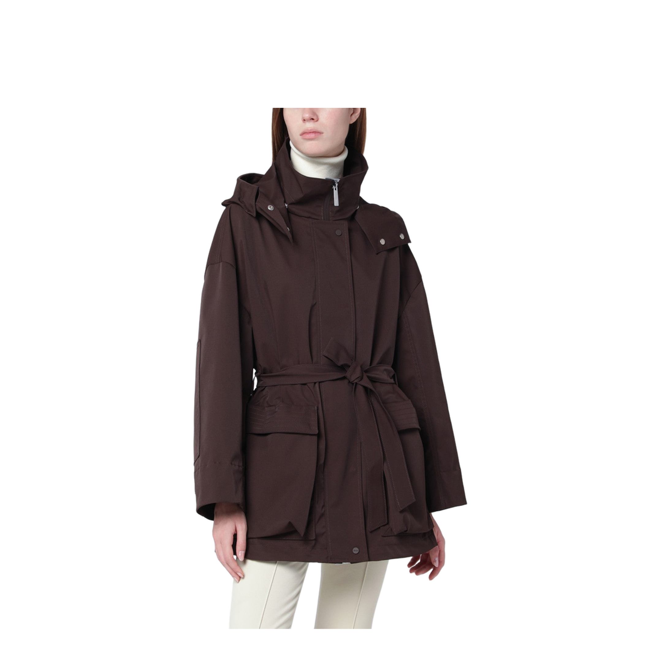 Short Laminar Coffee-Colored Parka - Image 1