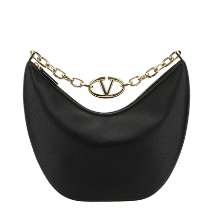 VLogo Black Leather Medium Hobo Moon Shoulder Bag - Image 3