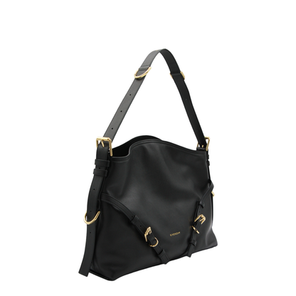 Voyou Medium Shiny Leather Shoulder Bag - Black - Image 3