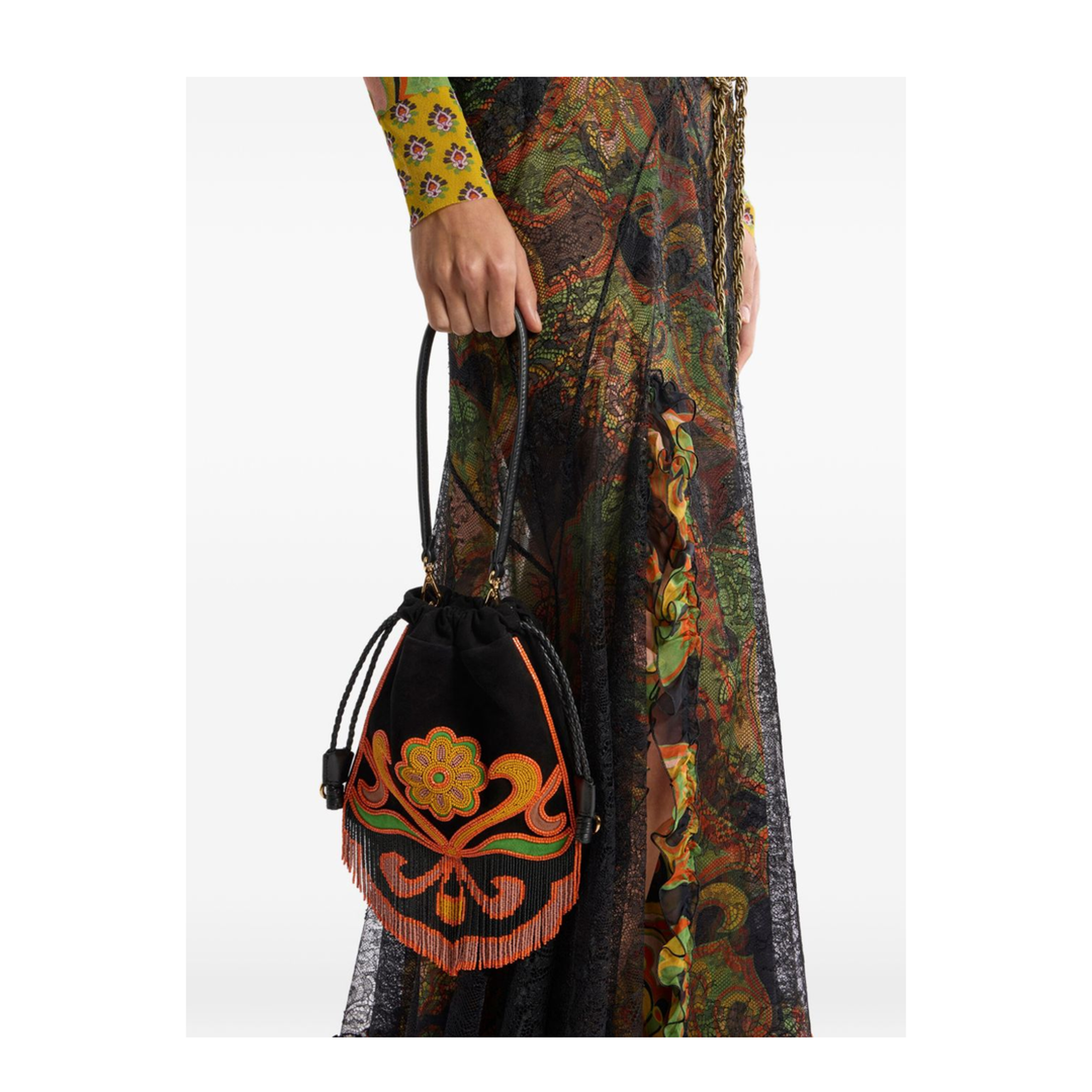 Small Kalispera Suede Bucket Bag - Black - Image 5