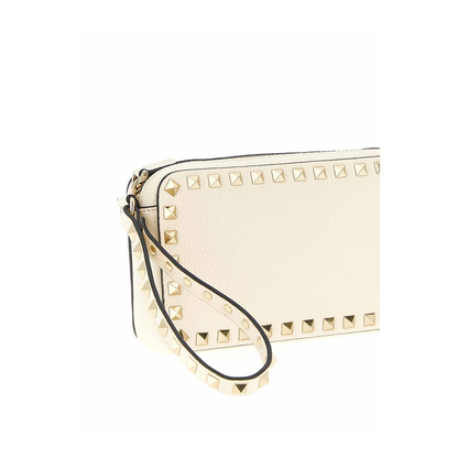 Rockstud Grainy Calfskin Pouch - Light Ivory - Image 3