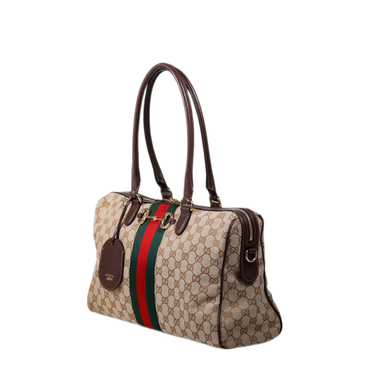 Borsetto Large GG Canvas Boston Bag - Beige and Dark Brown - Image 3