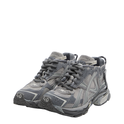 Runner Sneakers in Grey Leather and Textile - Image 2