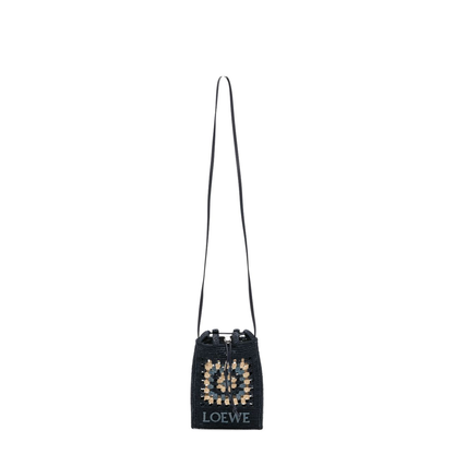 Paula's Ibiza Raffia and Calfskin Crossbody Bag - Navy - Image 1