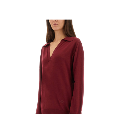 Extra Fine Wool Polo Top in Rosso Ancora Red - Image 4