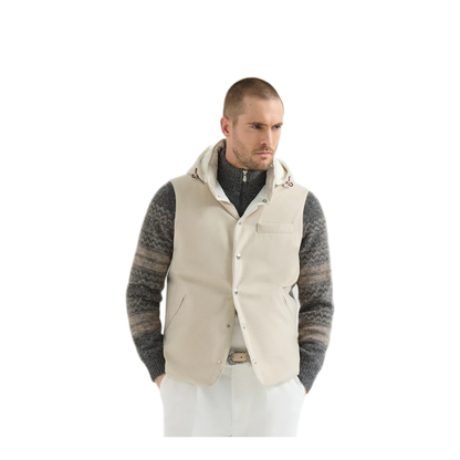 Bonded Wool Flannel Down Vest With Detachable Hood - Image 2