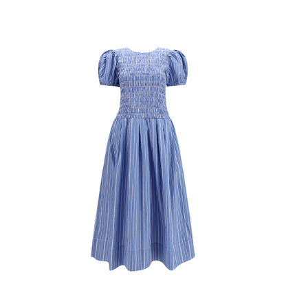 Striped Cotton Dress with Puff Sleeves - Image 1
