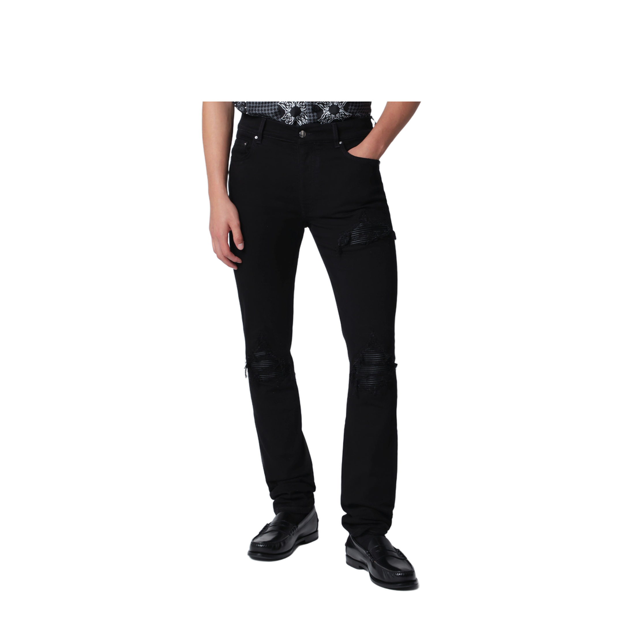 Ripped Skinny Cotton Jeans in Black - Image 1