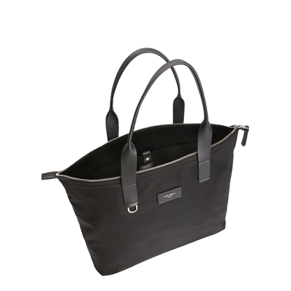Adamo Small Nylon Smooth Calfskin Shopping Tote - Black - Image 3